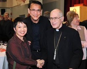 Archbishop Raymond Roussin and Francis Wong with Jacqueline